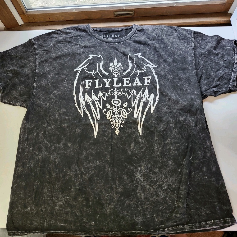 2XL NWOT Flyleaf Winged Skeleton Roses Mineral Wash Graphic Tee Y2K 100% Cotton